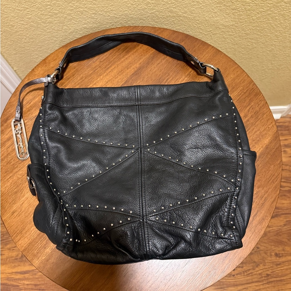 B Makowsky Black Studded Leather Hobo Bag - Picture 3 of 4
